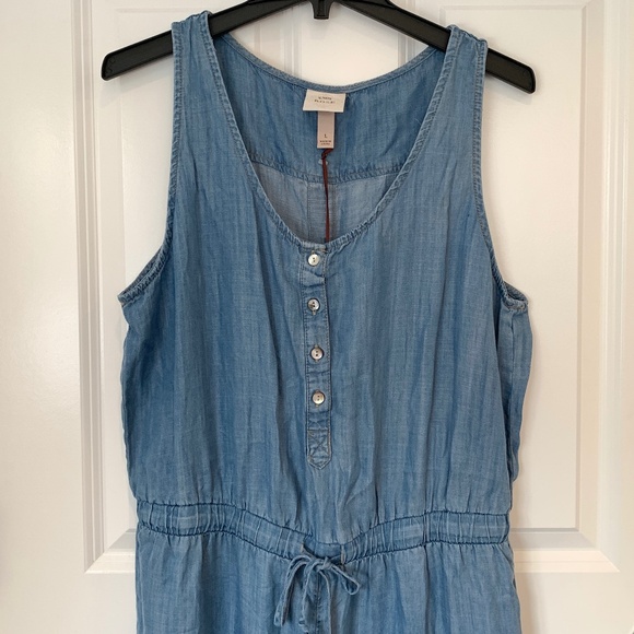 Knox Rose Denim Jumpsuit Front Button Sleeveless Waist Tie L - Picture 4 of 8